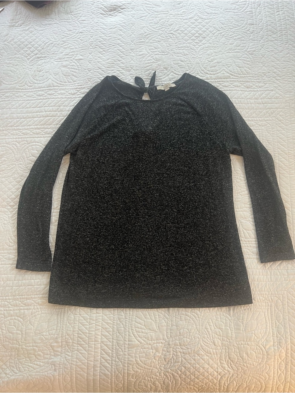LOFT Black Metallic Tie-Back Long-Sleeve Dress